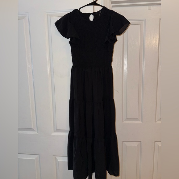 Black smocked/tiered midi dress, size M - Picture 2 of 6